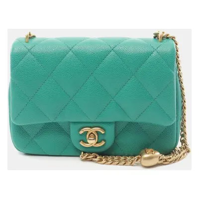 Chanel Green Leather Pearl Crush Shoulder Bag