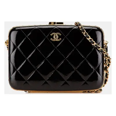 Chanel Black Large Glazed Goatskin Box With Chain