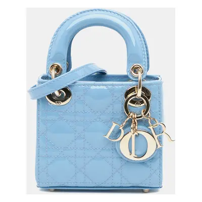 Dior Blue Micro Patent Cannage Lady Dior