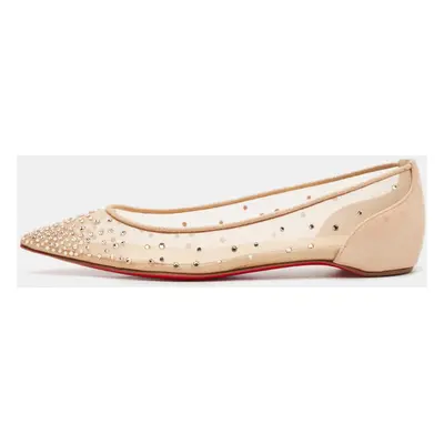 Christian Louboutin Metallic Beige Suede and Mesh Follies Strass Ballet Flats Size 36.5