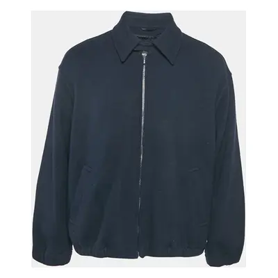 Armani Collezioni Navy Blue Wool Blend Knit Zip-Up Jacket