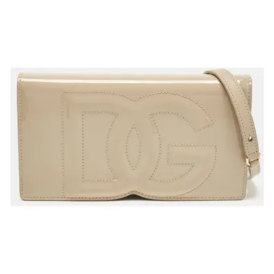 Dolce & Gabbana Beige Patent Leather DG Logo Embossed Clutch Bag