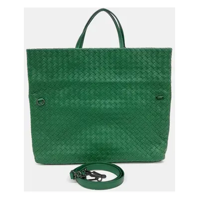 Bottega Veneta Green Leather Mesh Tote And Shoulder Bag