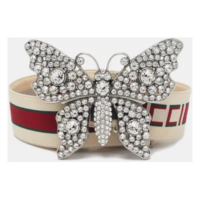 Gucci White/Red Elastic Band Butterfly Crystals Belt 95CM