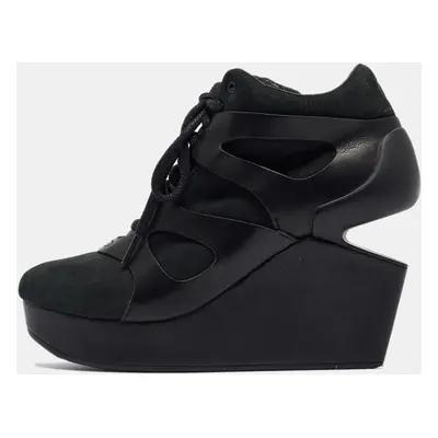 McQ By Alexander McQueen For Puma Black Leather and Nubuck Leap Wedge Sneakers Size 40.5