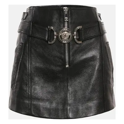 Versace Black Leather Medusa Detail Belt Mini Skirt