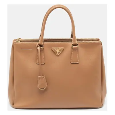 Prada Brown Saffiano Leather Double Zip Tote