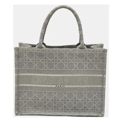 Dior Grey Embroidered Canvas Medium Book Tote