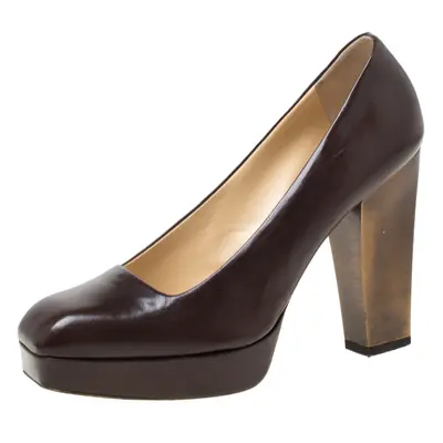 Saint Laurent Paris Brown Leather Platform Pumps Size 37.5