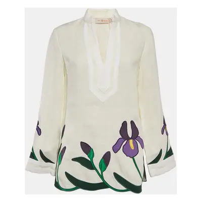 Tory Burch Off-White Iris Embroidered Linen Tory Tunic