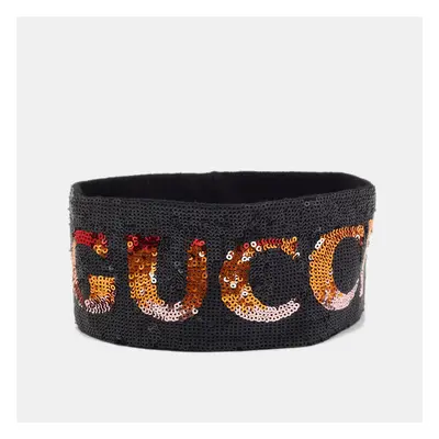 Gucci Black Logo Print Sequin Headband and Wristband Set