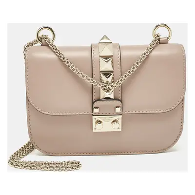 Valentino Beige Leather Rockstud Glam Lock Flap Bag