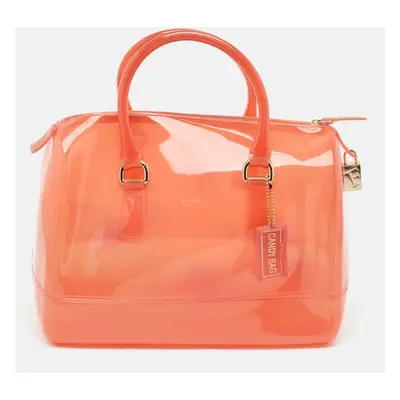 Furla Light Red Rubber Medium Candy Satchel