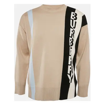 Burberry Beige Kadey Split Logo Stripe Wool Knit Sweater