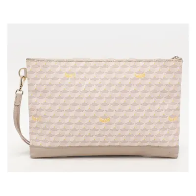 Faure Le Page Beige/Grey Coated Canvas and Leather Wristlet Pouch