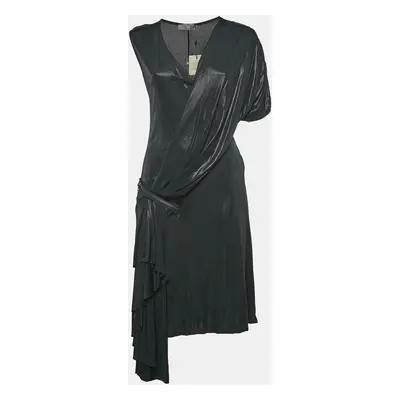 Alexander McQueen Black Coated Jersey Knot Detail Midi Dress