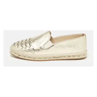 Bottega Veneta Gold Intrecciato Leather Espadrille Flats Size