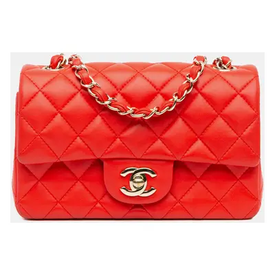 Chanel Red Mini Rectangular Classic Lambskin Single Flap