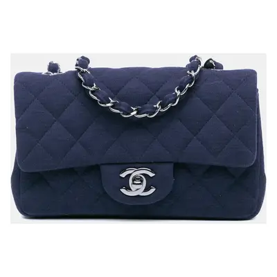 Chanel Navy Blue Mini Rectangular Classic Jersey Single Flap