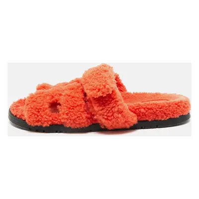 Hermes Orange Shearling Fur Chypre Sandals Size