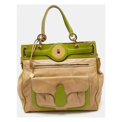 Balenciaga Beige/Green Leather Lune Tote