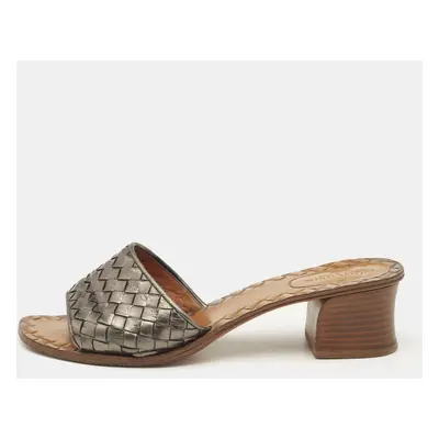 Bottega Veneta Metallic Intrecciato Leather Ravello Slide Sandals Size