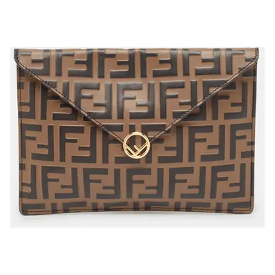 Fendi Brown FF Leather Envelope Flat Pouch