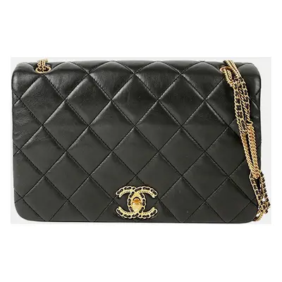 Chanel Black Lambskin Leather Flap Chain Shoulder Bag