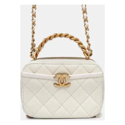 Chanel White Vintage Calf Leather Vanity Bag