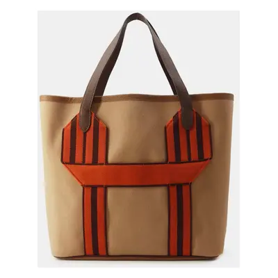 Hermes Chai/Cacao Toile Military and Leather Pursangle MM Bag