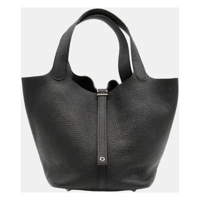 Hermes Black Leather Taurillon Clemence Picotin Lock MM Handbag