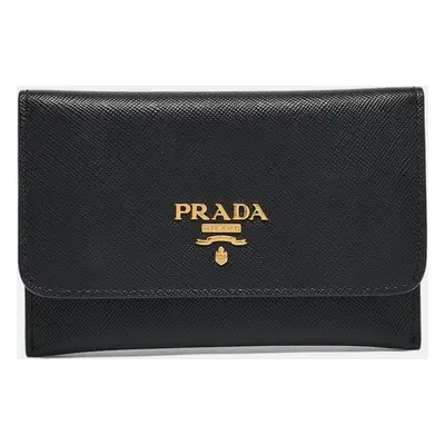 Prada Black Saffiano Metal Leather Card Case