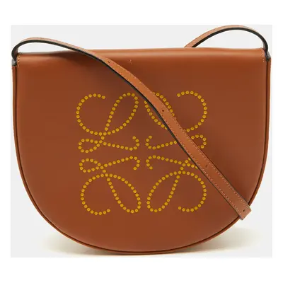 Loewe Brown/Yellow Leather Perforated Logo Pouch Heel Bag