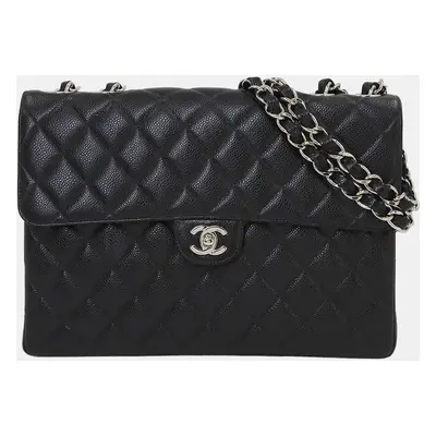 Chanel Black Caviar Leather Jumbo Classic Single Flap Shoulder Bag