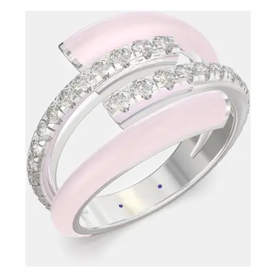 Light Pink Ceramic Sterling Silver Lab Grown Diamond Double Bypass Two Row Accented Ring US