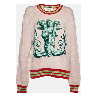 Gucci Pink Angel Embroidered Wool Knit Sweater