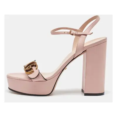 Gucci Blush Pink Leather GG Marmont Ankle Strap Platform Sandals Size 38.5