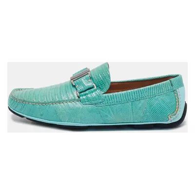 Salvatore Ferragamo Aqua Green Lizard Sardegna Loafers Size