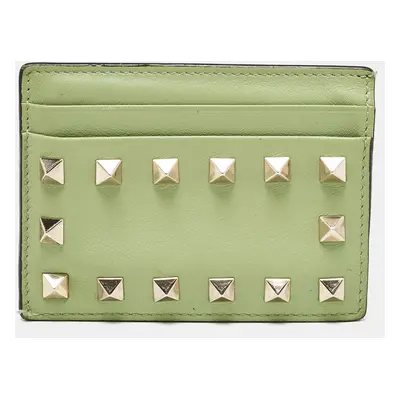 Valentino Green Leather Rockstud Card Holder