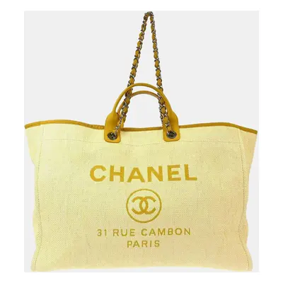 Chanel Yellow Canvas Large Deauville Tote Bag