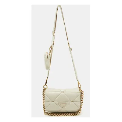 Prada White Leather Patchwork System Flap Crossbody Bag