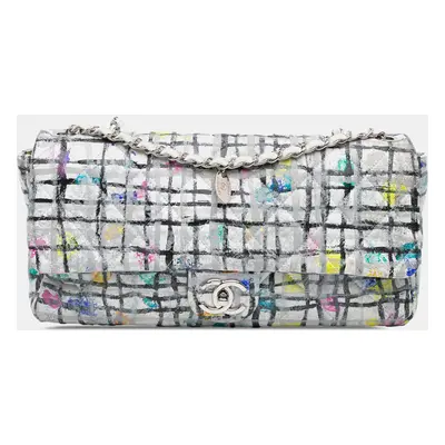 Chanel White Medium Calfskin Hand Painted Graffiti Flap