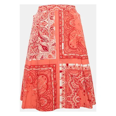 Etro Red Printed Cotton Box Pleat Detail Short Skirt