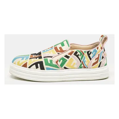 Fendi Multicolor Canvas FF Vertigo Slip On Sneakers Size