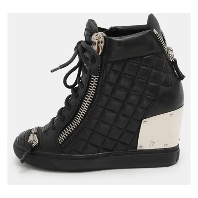 Giuseppe Zanotti Black Quilted Leather Lorenz Wedge Sneakers Size