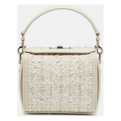 Alexander McQueen White Leather and Tweed Box Shoulder Bag