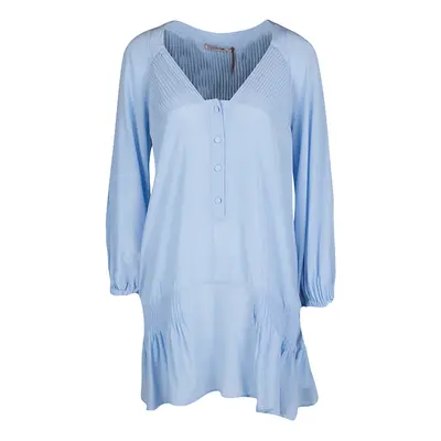 Ermanno Scervino Powder Blue Silk Pintuck Detail Long Sleeve Tunic