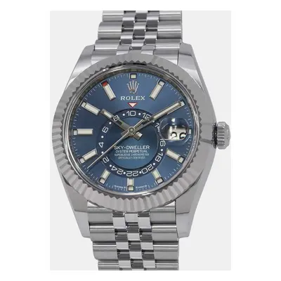 Rolex Blue 18k White Gold Stainless Steel Sky-Dweller Automatic Men's Wristwatch mm