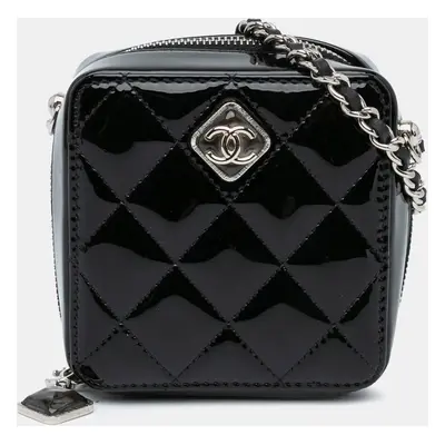 Chanel Black CC Quilted Patent Clutch With Chain Bag