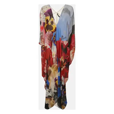 Roberto Cavalli Multicolor Floral Print Silk Kaftan Maxi Dress